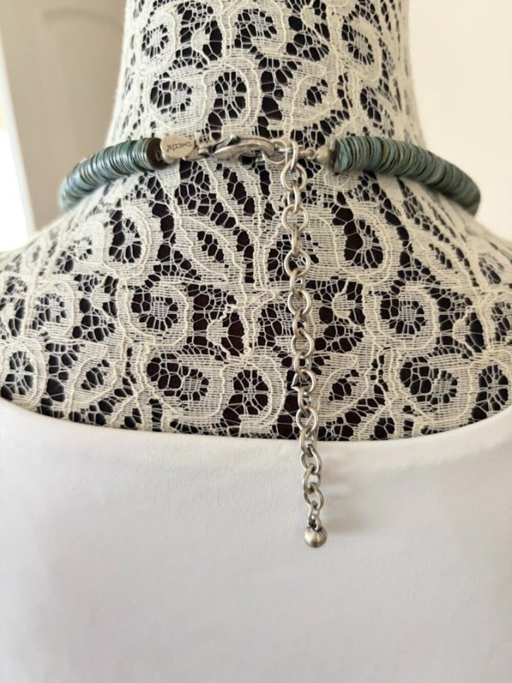 Chico's Turquoise Blue Seed Bead & Shell Layered Statement Necklace - Picture 4 of 5